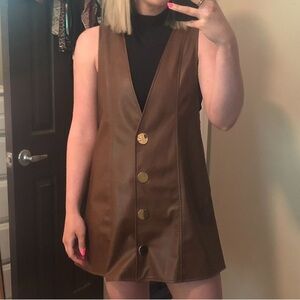 Zara Brown Faux Leather Buttoned Mini Dress